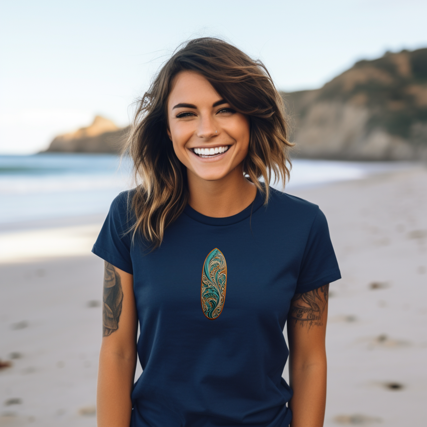 Slim fit graphic tee - Surf Board (Light Blue)